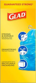 Glad 30 Gallon Garbage Bags, Large Drawstring Trash Bags, Blue, 28 Count (Pack of 1)