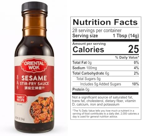 Oriental Wok Gourmet Sesame Stir-Fry Sauce, Blend of Sweetness and Umami Family Sauce, Ideal for Chicken, Shrimp, Steak or Tofu, 14 oz (1 Pack)