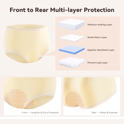 Carer Incontinence Underwear for Women Washable 3 Pack Incontinence Briefs Leak Proof Underwear for Women Incontinence Panties Leak Protection High Absorbency Bladder Control Underwear for Womens