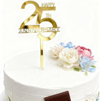 Happy 25th Anniversary Cake Topper, Gold Acrylic Wedding Anniversary Cake Decoration for 25th Company Anniversary Party Decoration Cake Decor Supplies