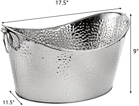 Frcctre 3 Gallon/12L Stainless Steel Beverage Tub, Large Galvanized Ice Bucket with Handles, Hammered Metal Drink Bucket Drink Chiller Champagne Buckets for Parties Weddings