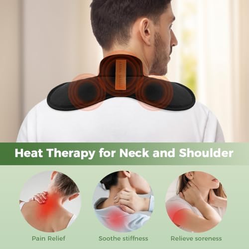 Cordless Electric Heating Pad for Neck and Shoulder, Portable Heated Neck Wrap with 3 Heating Levels, 4000mAh Rechargeable Small Thin Mini Heated Brace 30Mins Auto-Off(Black)