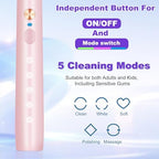 Whitening Electric Toothbrush for Adults and Kids, Rechargeable Toothbrush with 8 Brush Heads & Travel Case, 5 Modes & Smart Timer, 45000VPM Deep Clean, IPX7,One Fast Charge Last 120 Days - Pink