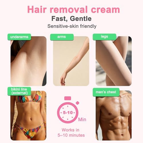 Hair Removal Cream for Women & Men, 4.2 oz / 120g, Smooth Skin in 5-7 Minutes, Aloe & Jojoba, For Arms, Legs, Chest, Back, Underarms & Bikini Line