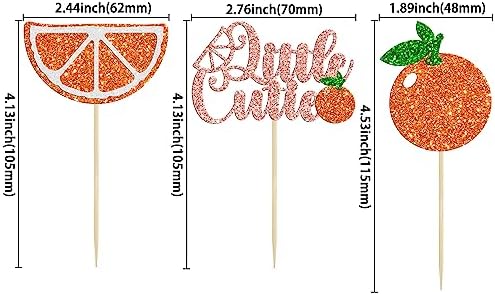 Gyufise 24Pcs Little Cutie Cupcake Toppers Glitter Fruit Theme Orange Cupcake Picks Citrus Cupcake Decoration for Baby Shower Kids Boys Girls Birthday Party Cake Decorations Supplies Rose Gold