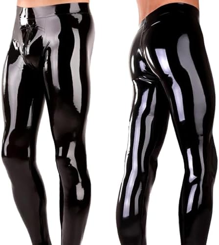 Latex Rubber Leggings for Men,Male Black Latex Tight Pants with Zip Handmade Clothing