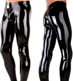 Latex Rubber Leggings for Men,Male Black Latex Tight Pants with Zip Handmade Clothing