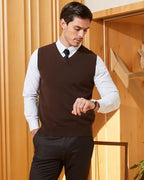 Kallspin Men's Pure Cotton Sweater Vest V Neck Regular Fit Knit Sleeveless Pullover Sweater