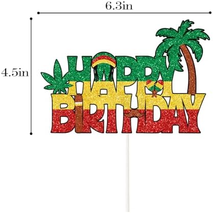 Reggae Happy Birthday Cake Topper - Jamaican Rastafari Palm Tree Grafitti Birthday Cake Decor - Summer Rasta Jamaican Music Themed Party Decorations