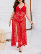 Plus Size Lingerie For Women Babydoll Sexy Mesh Maxi Nightdress Exotic Sleepwear Side Slits