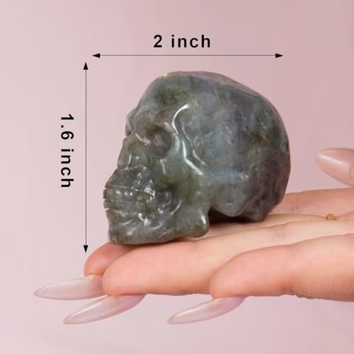 2inch Labradorite Crystal Carved Skull Statue Spiritual Decor Skull Bathroom Decor Bathroom Decor Home Office Decoration Hand Carved Gemstone Reiki Healing for Woman Gift.