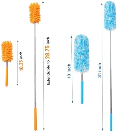 4 pcs Extendable and Washable Microfibre Feather Duster,12" to 31" Reachable, Microfibre Cleaning Tool, Small Dusters for Cleaning Office, Car, Computer, Furniture, Sofa