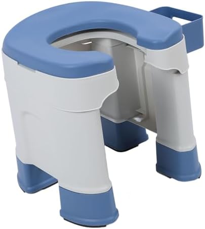 Elderly Squat Toilet Seat Shower Chair with Tissue Box for Seniors Pregnant Women, Foldable Commode Stool for Bathroom Squat Toilet (Blue)