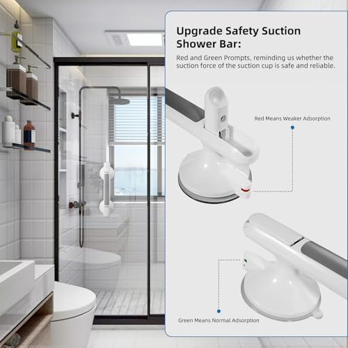 Grab Bar for Bathtubs and Showers, Zynuhmo 12 Inch Suction Cup Safety Grab Bar with 1PCS Bath Ball No Drilling Suction Shower Handrails for Seniors Elderly Kids Bathroom Assist Support(1Pack, Gray)