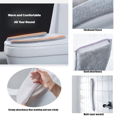 Thick Warm Cushioned Toilet Seat Cover | Stick-On Washable Reusable Toilet Memory Foam Cushion Pad (grey 2)