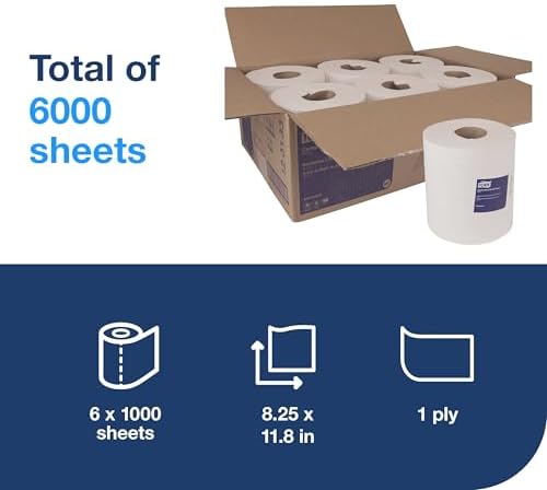Tork Centerfeed Paper Wiper White M2, High Absorbency, 6 x 1000 Sheets, 120133