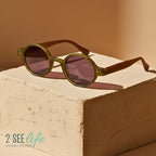 2SeeLife Small Round TR-90 Reading Sunglasses for Men & Women - Narrow-Medium Fit, Sturdy Frame, Spring Hinges, Retro Sun Readers, Green, +2.00