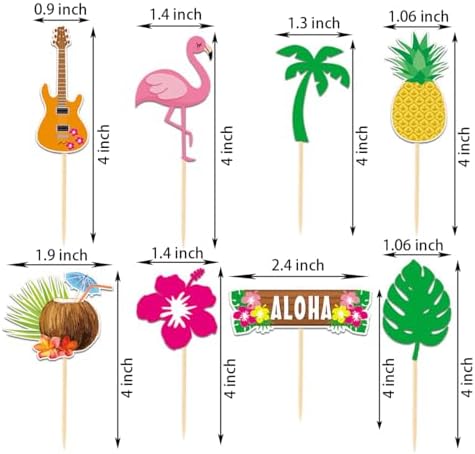 Hawaiian Cupcake Toppers,24 PCS Hawaiian Cake Decorations,Hawaiian Party Decorations