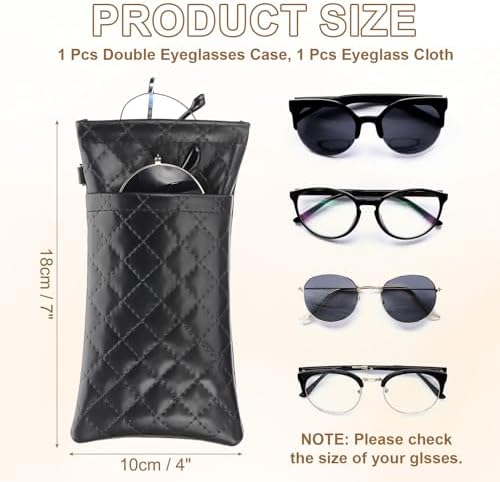 PATIKIL Double Eyeglasses Case, Leather Soft Glasses Cases Portable Sunglasses Pouch Organizer with Carrying Strap