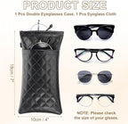 PATIKIL Double Eyeglasses Case, Leather Soft Glasses Cases Portable Sunglasses Pouch Organizer with Carrying Strap