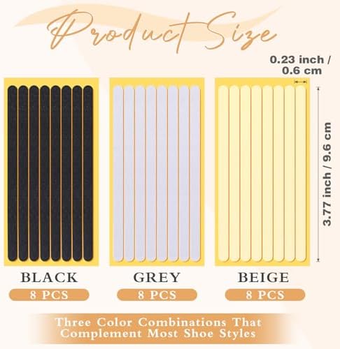 Neer 24 Pcs Sandal Heel Strap Cushion Strips for Women Liner Inserts Grips Foot Ankle Protectors Shoe Strips for Slingbacks, Loose Shoes Sandals, 3.78 x 0.24 Inches (Black,Beige and Grey)