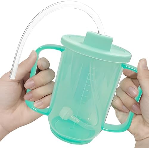 GREUS Elderly Sippy Cup, Dysphagia Cups, 12oz Adult Sippy Cup for Elderly Spill Proof Convalescent Feeding Cup with Straw, Drinking Aids for Parkinson, Disabled, Handicapped, Stroke