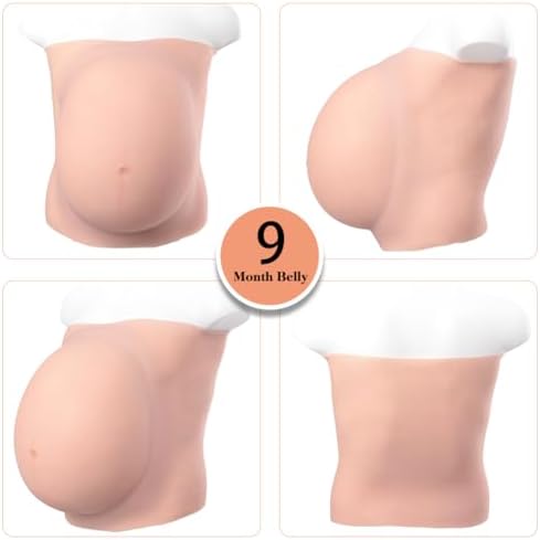 YRZGSAWJ Fake Pregnant Belly 6-10 Month Artificial Realistic Pregnancy Belly Prop Baby Bump Lightweight，Wide Waistband for Pretending Pregnancy (Beige, Large (9-10 month))