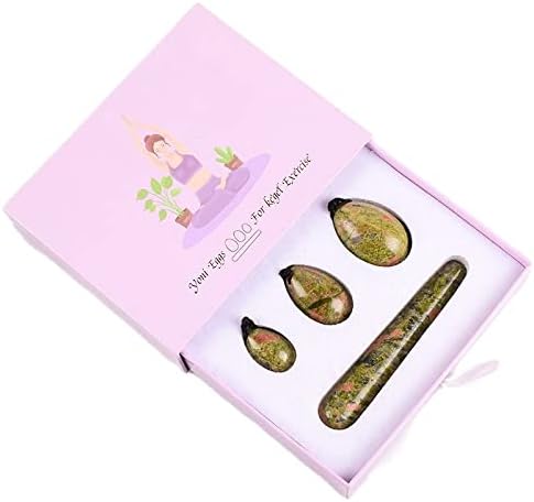 Yoni Egg Jade Eggs for Kegel Exercise Yoni Egg Wand Gift Box Set Natural Unakite Crystal Drill Massage Jade Eggs Kegel Exercise Ball Tool,3 Pcs Sets