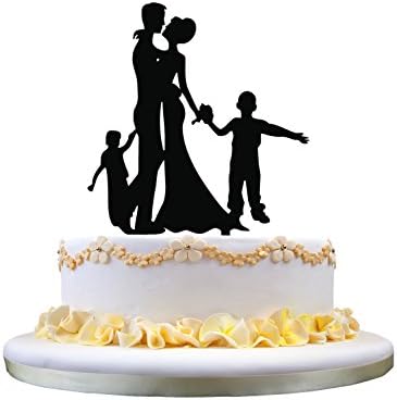 zhongfei Happy Family Wedding Cake Toppers with Son and Daughter, Bride and Groom Silhouette