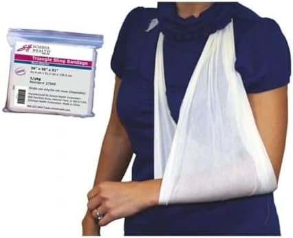 School Health Triangle Bandage Arm Sling – 36″ × 36″ × 51″ Latex-Free,Individually Wrapped Sling with Safety Pins – Support for Shoulder & Arm Immobilization in First Aid, EMS & School Health Kits