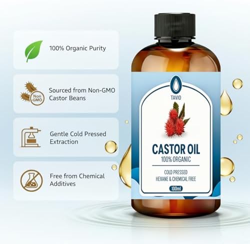 Tavio Castor Oil Pack - 100% Pure Castor Oil for Body, Natural Digestive Aid & Muscle Relaxation, Can Be Used with Castor Oil Packs for Enhanced Absorption (1 pc + Castor Oil Packet (6 Piece))