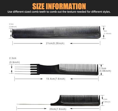 Professional Hair Comb Set 6-Piece – Barber & Salon Hair Cutting and Styling Combs Kit – Fine & Wide Tooth, Rat Tail & Sectioning Hairdressing Combs for All Hair Types