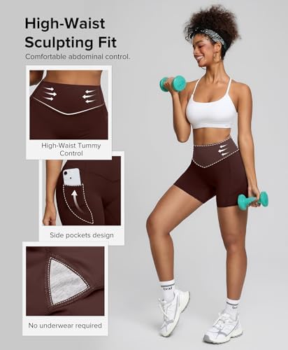 BRXL Biker Shorts Women with Pockets 4.5" Tummy Control High Waisted Workout Yoga Gym Running Spandex Shorts