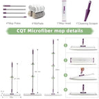 CQT Commercial Flat Microfiber Floor Mop Cleaning System 18" Inch Wet Dry and Dust Hardwood with 4 Washable Pads Cleaner for Laminate Tile Stainless Steel Handle and Extension (PT13-WET)
