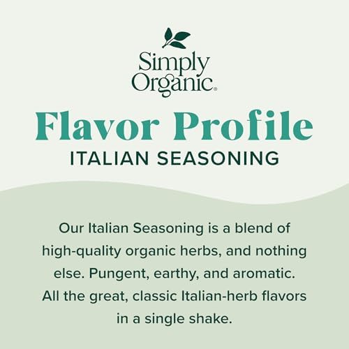 Simply Organic Italian Seasoning, 0.95 Ounce, Organic Herbs, Oregano, Majoram, Thyme, Rosemary, Basil, Sage, Kosher, NonGMO