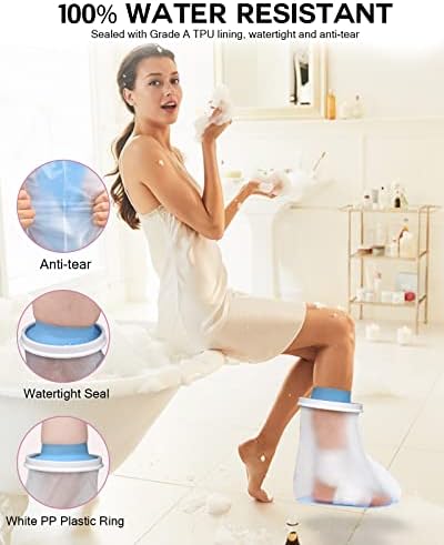 Waterproof Foot Cover for Shower Adult, Foot Cast Covers with Non-Slip Padding Bottom, Watertight Ankle Foot Cast Protector for Surgery Bandage Dressing Wound, Reusable