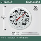 Springfield Indoor Outdoor Big and Bold Dial Thermometer, Wireless Thermometer with Easy to Read Large Numbers for Patio, Pool, and Indoor Areas, 8-Inch, White