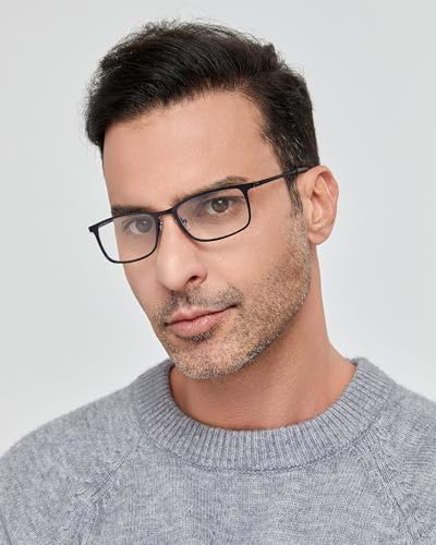 3 Pack Reading Glasses for Men, Blue Light Blocking Readers with Spring Hinge, Rectangular Metal Frame Anti-Glare