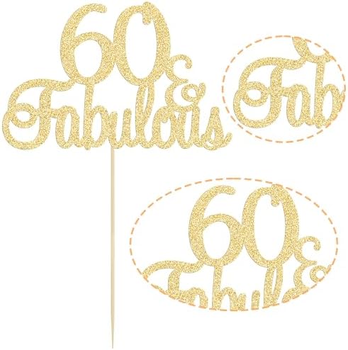 Gyufise Gold Glittery 60 & Fabulous Birthday Cake Topper for 60th Birthday Party Decorations 60 Anniversary Cake Decorations Supplies 1 Pack