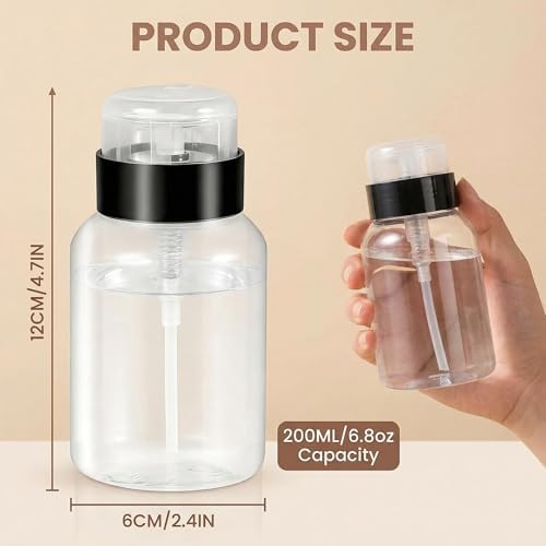 3Pcs 200ML/6.8oz Clear Plastic Push Down Nail Polish Remover Pump Dispenser with Flip Cap Manicure Clean Pump Bottles Makeup Liquid Cosmetic Storage Container Dispensers Vial
