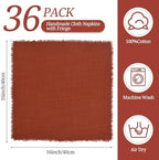 36 Pack Terracotta Napkins 16 x 16 Inch,Terracotta Linen Napkins Handmade Cotton with Fringe,Washable and Reusable Napkin,Soft Rustic Boho Fringe Napkin Cloth for Christmas,Dinners,Parties, Wedding