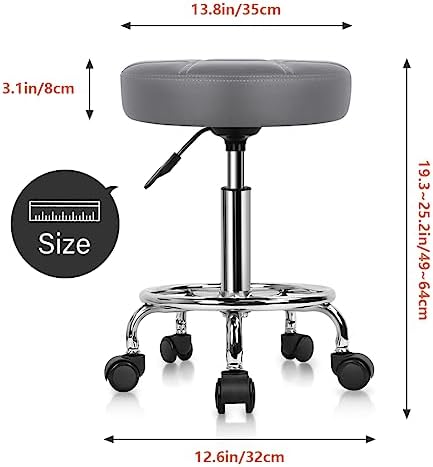 KKTONER Round Rolling Stool Chair PU Leather Height Adjustable Swivel Drafting Work SPA Shop Salon Stools with Wheels Office Chair Small (Gray)
