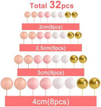 ASTARON 32 Pcs Ball Cake Topper Decorations Mini Balloons Cake Topper Sticks Foam Balls Cake Picks Cake Topper Balls Cake Decorations for Wedding Party Birthday Cake Decorations (Rose gold，Pink)