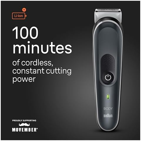 Braun Body Groomer 5 for Men, BG5340, Manscaping Tool, SkinShield Technology, Sensitive Comb, Lifetime Sharp Metal Blade, Body Groomer for Men, Gray/White