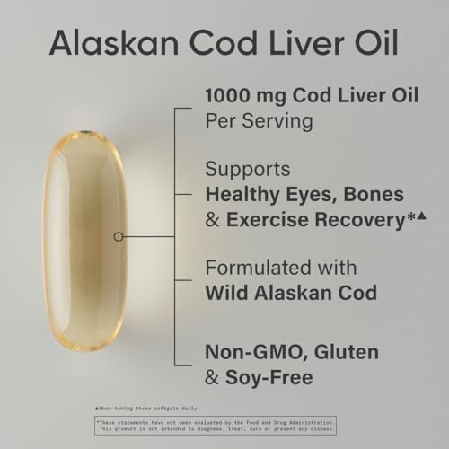 Sports Research® Omega-3 Wild Alaskan Cod Liver Oil 1000mg with Vitamins A (1000 IU) & D3 (400 IU) - Burpless, Bovine Free, Non-GMO, & MSC Certified Sustainable - 120 Softgels