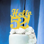Hello 52 Cake Toppers Gold Glitter, Happy 52nd Birthday Cake Decorations Cheers to 52 Years Party Decor, Fifty-two Year Old Theme Birthday Anniversary Party Supplies