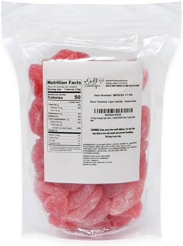 Gift Boutique Valentine Pucker Lips 1 Lb Gummy Lip Candy Assorted 68 Pack Cherry Watermelon Strawberry Flavored Chewy Sugar Sanded Bulk Party Treats