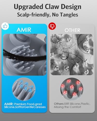 AMIR Upgraded Electric Scalp Massager, Portable Head Massager with Kneading 96 Massage Nodes, Handheld Head Scratcher Massager for Stress Relax and Pain Relief, Ideal Valentine‘s Day Gift for Her/Him