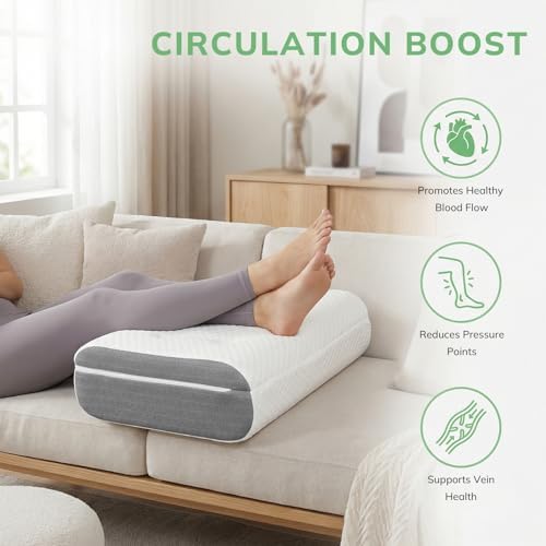 baibu Leg Elevation Pillow, Dual-Layer Foam Wedge for Legs and Knee Support, Feet Elevation Pillow for Sleeping, Blood Circulation & Swelling Relief, White