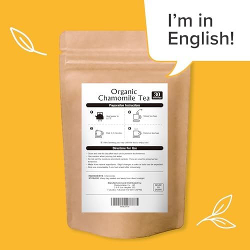 Onkatsu Farm Relax Chamomile Premium Japanese Tea Bags, Fruity Floral Flavor, Hot or Iced, Caffeine Free, 30 Total Tea Bags